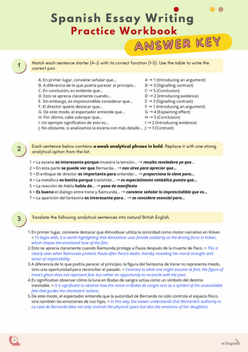 A Level Spanish Essay Writing Workbook | Teaching Resources