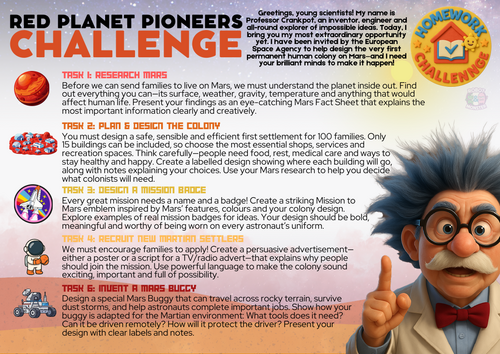 Red Planet Pioneers with Professor Crankpot! KS2 Homework Challenge