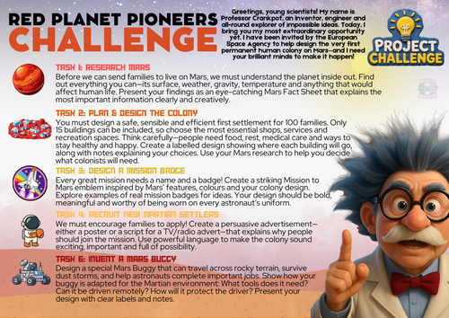 KS2 Project Challenge - Red Planet Pioneers with Professor Crankpot!