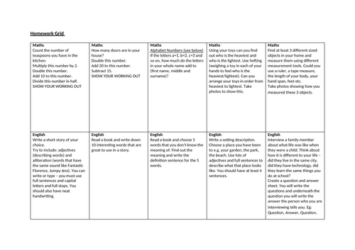 Primary Maths and English Homework or Fast Finisher Activities ...