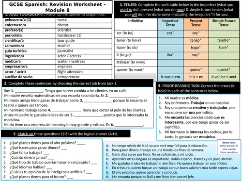 New Spanish GCSE (2026) Revision Worksheet - Module 8 - El futuro te ...