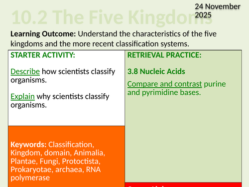OCR Biology A- 10.2 The Five Kingdoms