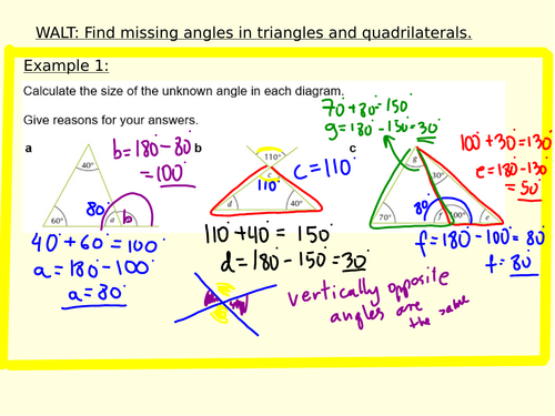 Calculating missing angles in triangles and quadrilaterals | Teaching ...