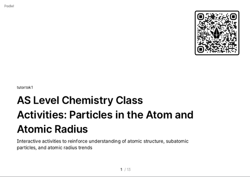 FREE AS Level Chemistry Activities - 1.1 Particles in the atom and atomic radius