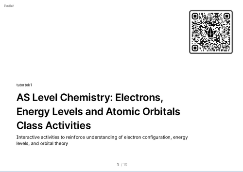 FREE Activities Cambridge AS Level Chemistry - 1.3 Electrons, energy levels and atomic orbitals