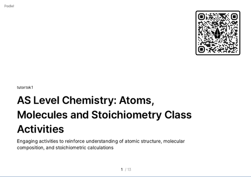 FREE Activities Cambridge AS Level Chemistry - Unit 2 Atoms, molecules and stoichiometry