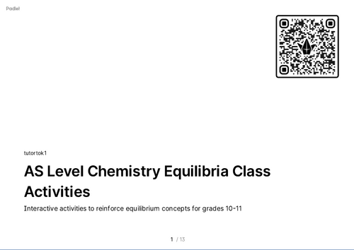 FREE Activities - Cambridge AS Level Chemistry Unit 7 Equilibria