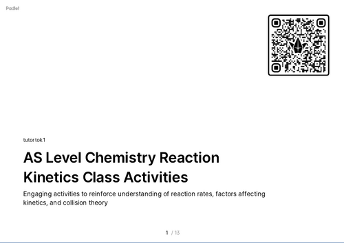 FREE Activities - AS Level Chemistry Cambridge Unit 8 Reaction Kinetics