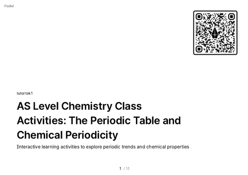 FREE Activities - AS Level Chemistry Unit 9 - The periodic Table