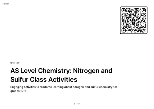 FREE Resources - AS Level Chemistry Cambridge - Unit 12 Nitrogen and Sulfur