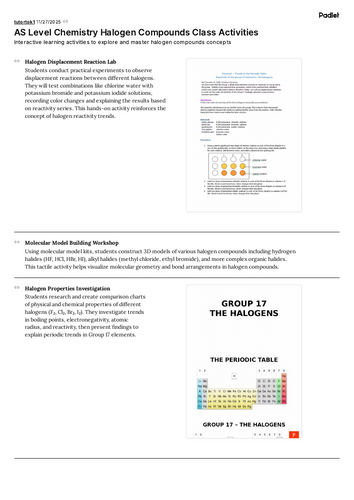Cambridge AS Level Chemistry - Unit 15 Halogen Compounds FREE Activities