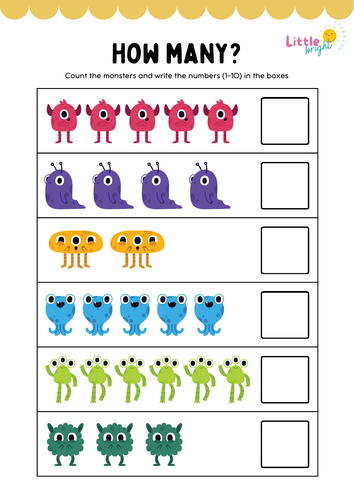 How Many? Monster Counting Worksheet Pack – EYFS / KS1 Early Maths (Counting to 10)