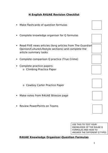 Higher English RUAE Close Reading Prelim Revision Booklet | Teaching ...