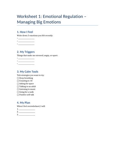 SEMH Student Worksheets Pack – 8 Engaging Activities for Emotional ...