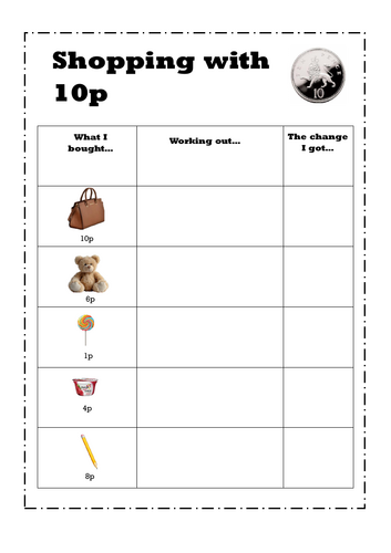 Change from 10p - ks1 money worksheets