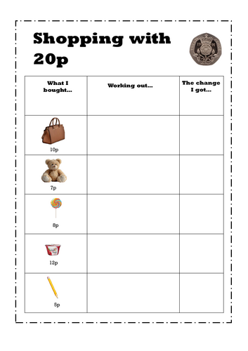 Change from 20p - ks1 money worksheets