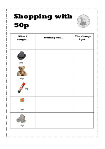 Change from 50p - ks1 money worksheets