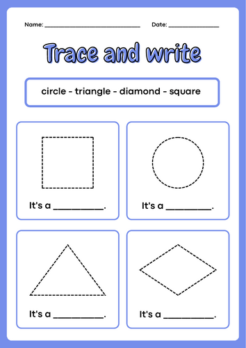 Tracing 2D Shapes Practice Worksheets (2 Pages)