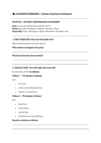 Invictus | KS3–KS4 Drama & English Spoken Performance Lesson | From Poem to Performance