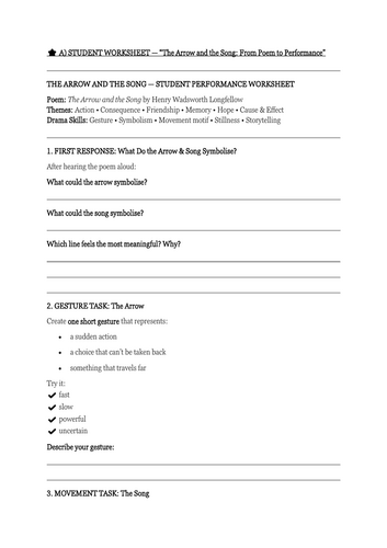 The Arrow & Song | KS3–KS4 Drama & English Poetry Interpretation Activity | From Poem to Performance