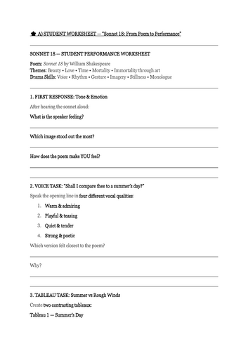 Sonnet 18 | KS3–KS4 Shakespeare Drama & Poetry Performance Lesson | From Poem to Performance