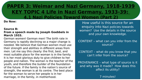 EDEXCEL GCSE HISTORY WEIMAR AND NAZI GERMANY KEY TOPIC 4: LIFE IN NAZI ...