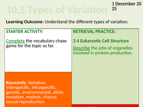 OCR Biology A- 10.5 Types of Variation
