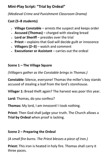 Medieval Crime and Punishment Mini-Play Script Trial by Ordeal ...