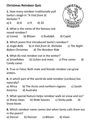 Christmas Reindeer Quiz
