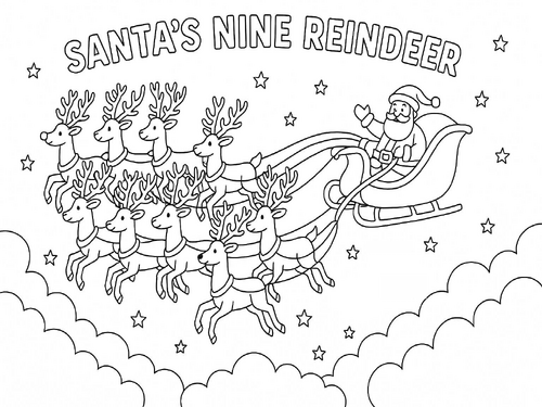 Christmas Reindeer – Santa’s Flying Team Coloring Picture