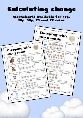 Change from 50p - With coins - Ks1/Lks2 money worksheets