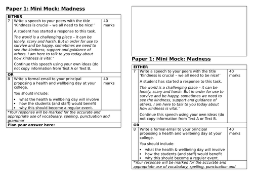 Mini-Mocks Pearson 2.0 GCSE English Language | Teaching Resources