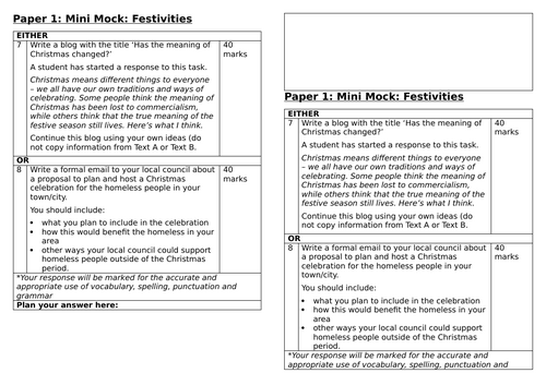 Mini-Mocks Pearson 2.0 GCSE English Language | Teaching Resources