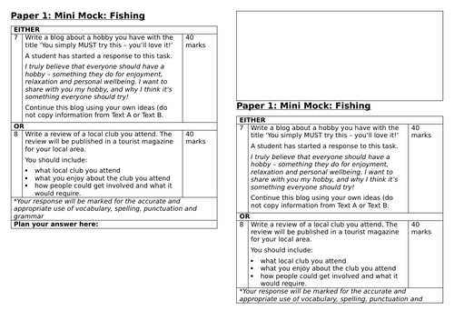 Mini-Mocks Pearson 2.0 GCSE English Language | Teaching Resources