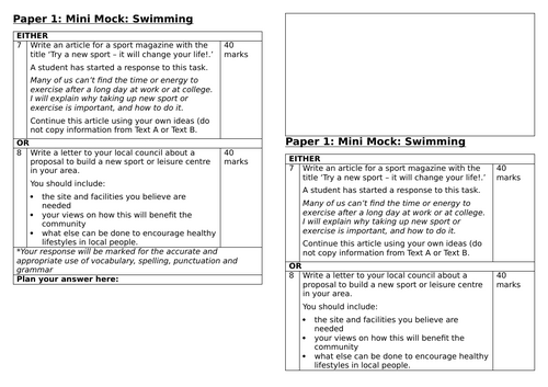 Mini-Mocks Pearson 2.0 GCSE English Language | Teaching Resources