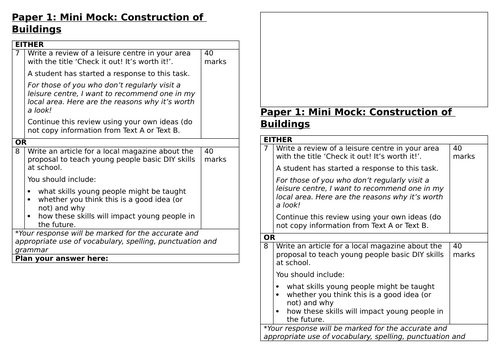Mini-Mocks Pearson 2.0 GCSE English Language | Teaching Resources