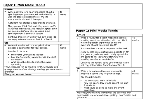Mini-Mocks Pearson 2.0 GCSE English Language | Teaching Resources