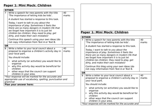 Mini-Mocks Pearson 2.0 GCSE English Language | Teaching Resources