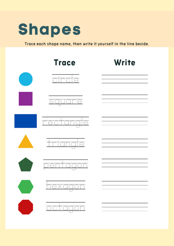 Naming Shapes Trace and Write Worksheet