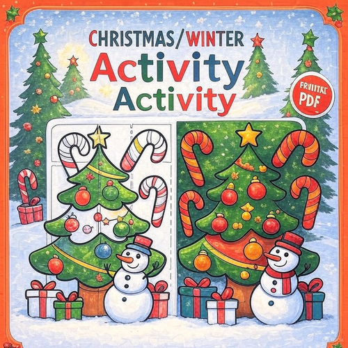 Christmas Tree & Snowman Collaborative Art Poster • Printable PDF • Team Coloring Activity