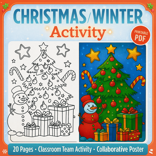 Christmas Collaborative Coloring Poster – Winter Classroom Activity (20 Pages | A4 Printable)
