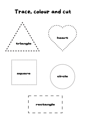 Trace, Colour and Cut Shapes Worksheet – EYFS / KS1 Fine Motor & Shape Recognition Activity