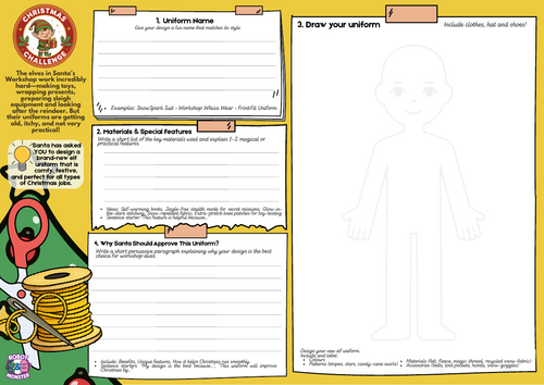 Elf Uniform Design Challenge – KS2 Christmas DT & Writing Activity
