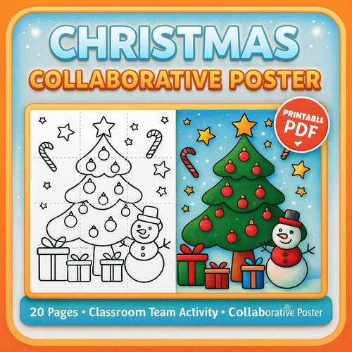 Christmas Collaborative Coloring Poster – “Merry Christmas” Tree & Gifts | Winter Classroom Activity