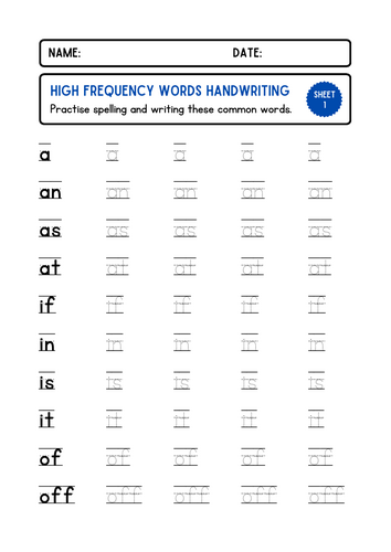 First 100 High-Frequency Words Handwriting Worksheets | No-Prep ...