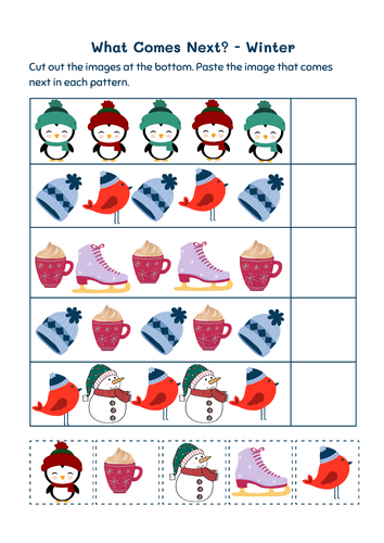 Winter/Christmas Pattern Fun: ABAB and AABAAB Worksheet!