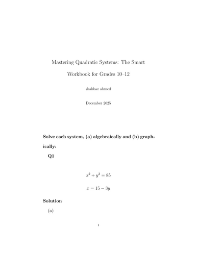 Mastering Quadratic Systems: The Smart Workbook for Grades 10–12