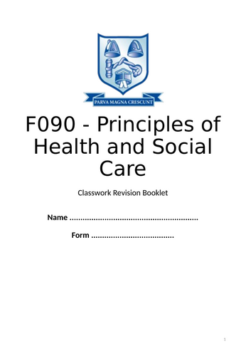 AAQ Health and Social Care F090 Revision booklets x2 | Teaching Resources