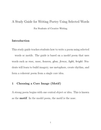A Study Guide for Writing Poetry Using Selected Words For Students of Creative Writing