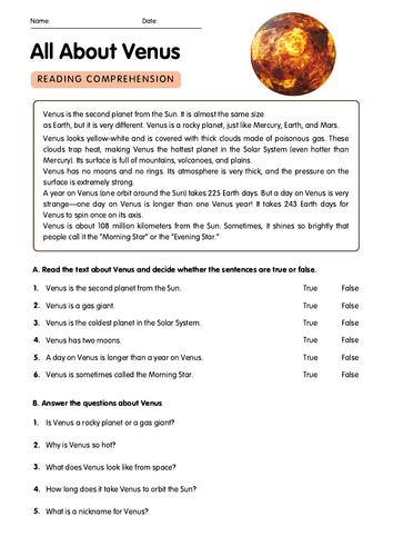 Venus Comprehension